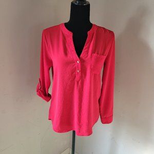 Red Rolled or Long sleeve Light Blouse